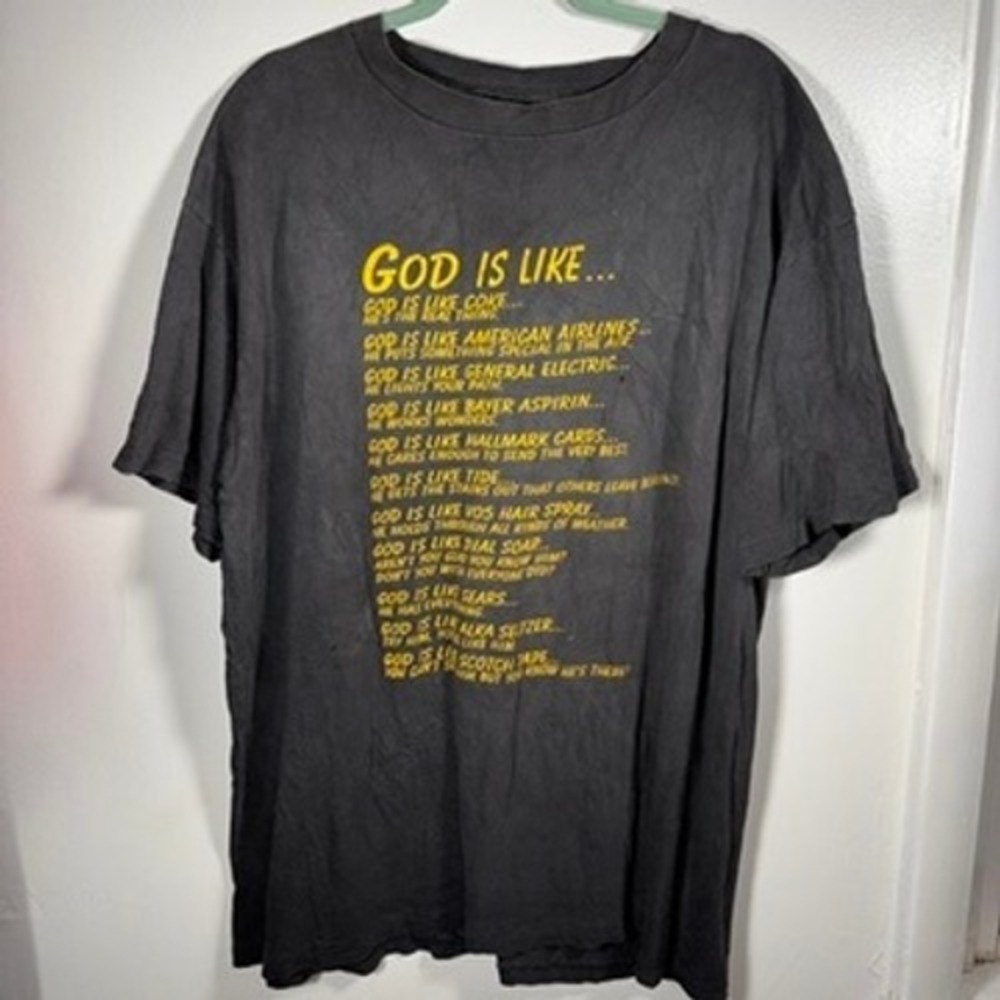 Vintage God Is Like T-Shirt Mens Sz XL Black Religious Graphic Tee Distressed